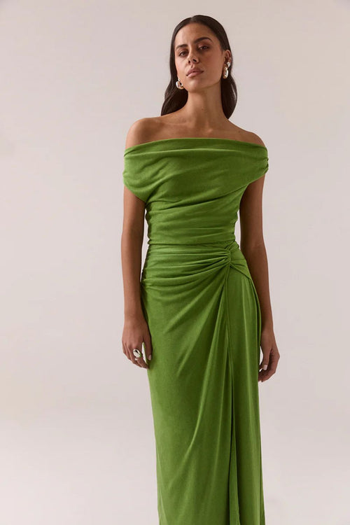 Shop Reya Nettle Green Gathered Wasit Sleeveless Maxi Dress | Flo & Fr Shop Reya Nettle Green Gathered Wasit Sleeveless Maxi Dress | Flo & Fr