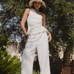 Guardian White Linen Viscose Pleat Front Wide Leg Pant