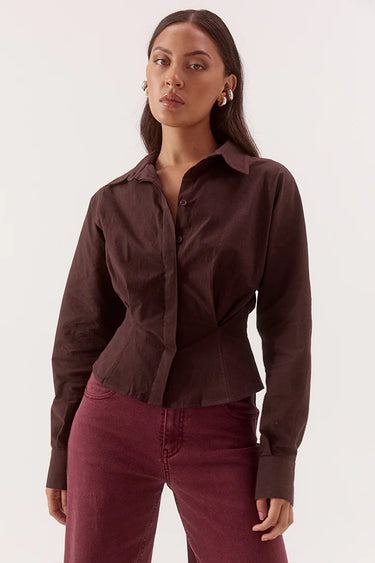 Marlowe Espresso Fitted Waist LS Shirt