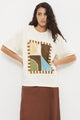Essence White Abstract Painterly Oversized Beaded SS Tee