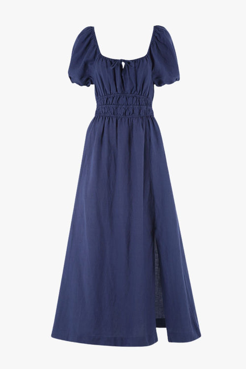 blue linen maxi dress