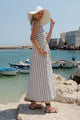 Bryar Ivory Black Stripe Cotton Sleeveless Shirred Bodice Midi Dress