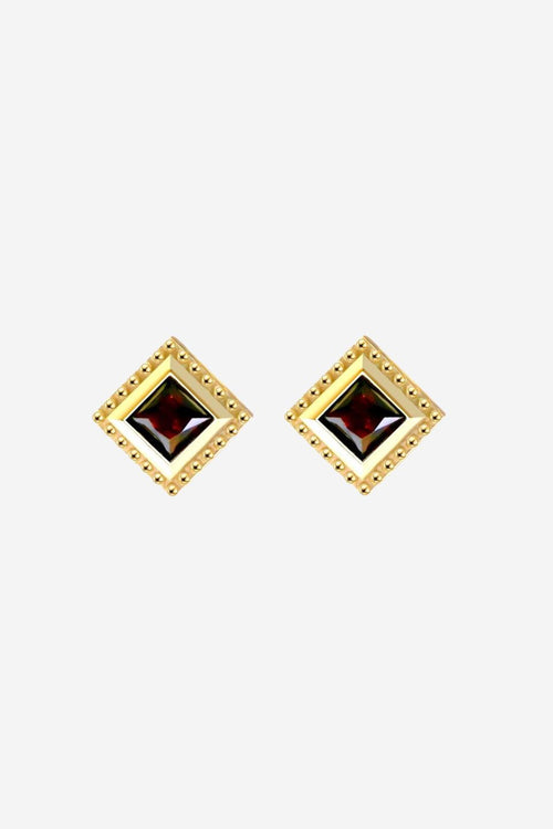 Sirius Square Gold with Black Garnet Stone Stud Earrings EOL ACC Jewellery Silver Linings   