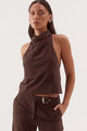 Amorey Espresso High Neck Sleeveless Top