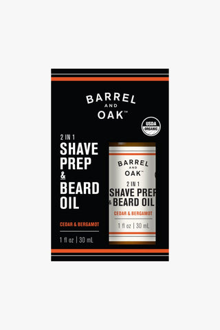 2 in 1 Shave Prep & Beard Oil Cedar and Bergamot 30ml HW Mens Barrel and Oak   