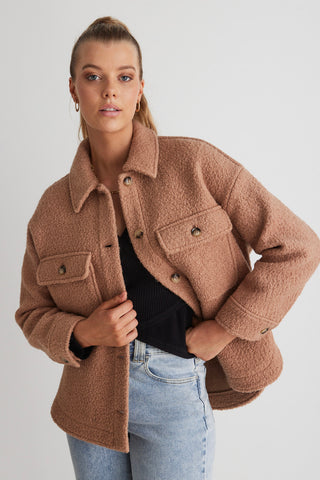 Pinot Tan Teddy Oversized Shacket WW Jacket Stories be Told   
