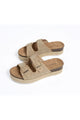 Natural Linen Double Buckle Platform Slide