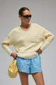 AJ Lemon Cream V Neck Knit Sweater