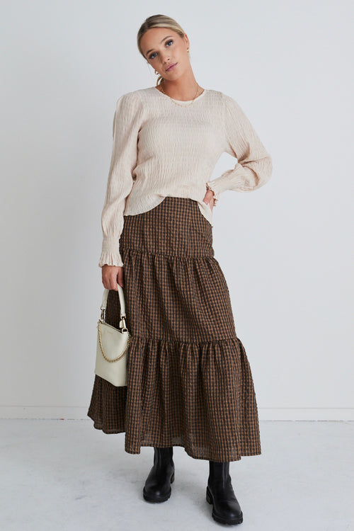 Stella Toffee Gingham Tiered Midi Skirt WW Skirt Ivy + Jack   