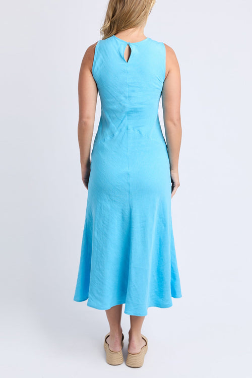 Woman wearing a blue dress