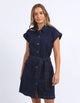 Heidi Dark Blue Denim Front Button SS Mini Dress