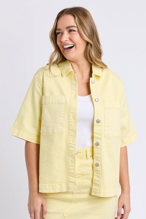 yellow denim shirt