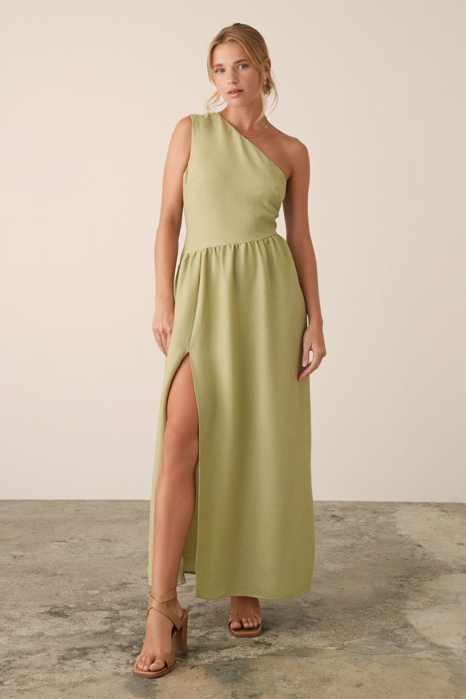 Shop Palazzo Pistachio One Shoulder Midi Dress Flo Frankie