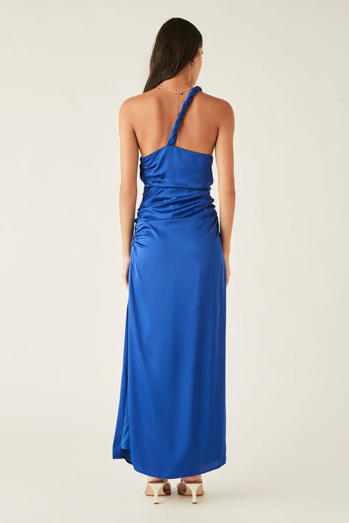Balmy Cobalt Blue One Shoulder Midi Dress WW Dress Esmaee   