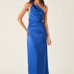 Balmy Cobalt Blue One Shoulder Midi Dress WW Dress Esmaee   