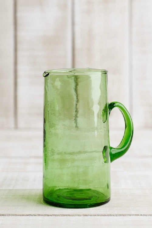 Green Glass Jug 1 Litre HW Drinkware - Tumbler, Wine Glass, Carafe, Jug Beldi   