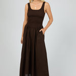 Essential Brown Ruched Bodice Sleeveless Maxi Dress