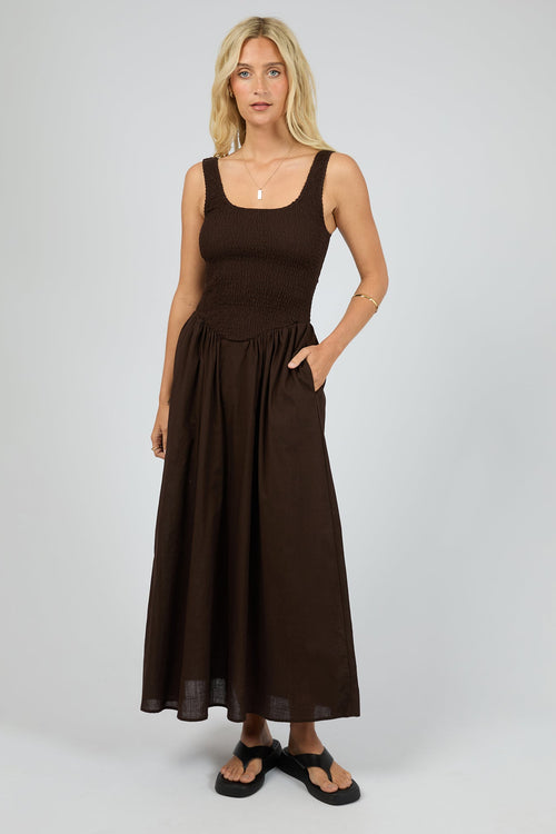 Essential Brown Ruched Bodice Sleeveless Maxi Dress
