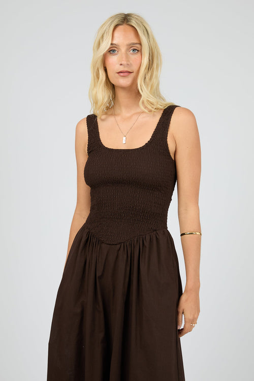 Essential Brown Ruched Bodice Sleeveless Maxi Dress