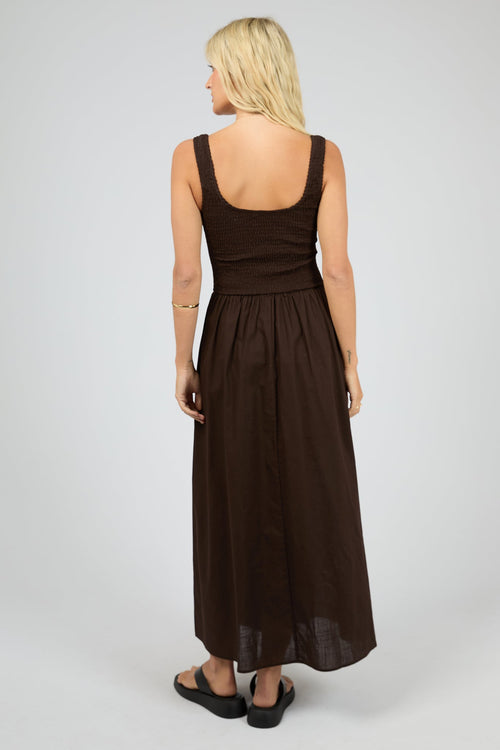 Essential Brown Ruched Bodice Sleeveless Maxi Dress