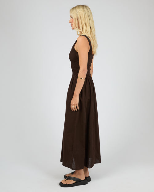 Essential Brown Ruched Bodice Sleeveless Maxi Dress