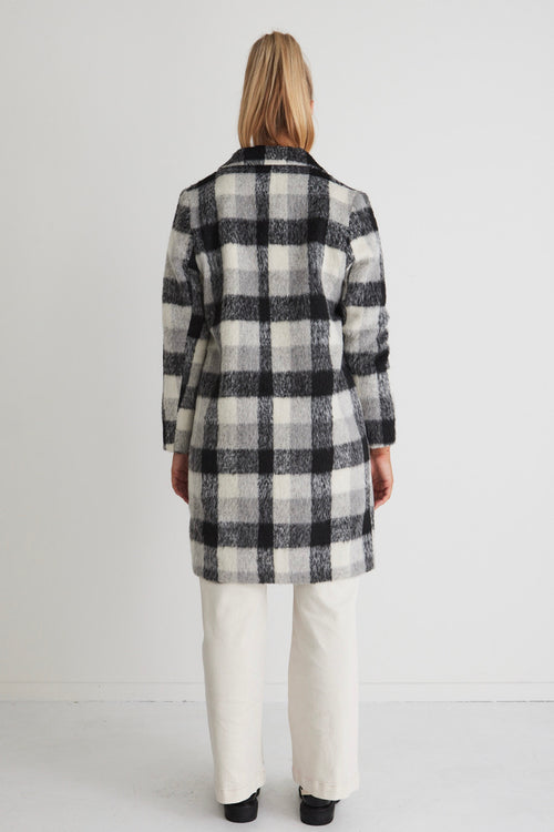 Luna Black Check Single Breasted Long Coat WW Jacket By Rosa.   