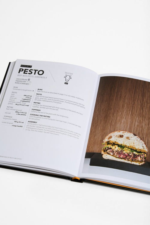 Pages with recipe and image from a cookbook titled 'Hamburger Gourmet '