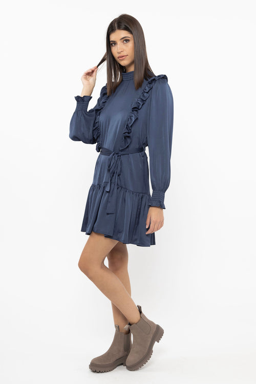 Wonderous Navy Satin LS Mini Dress WW Dress Seeking Lola   