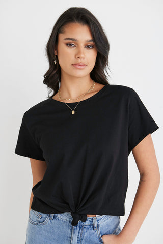 Timely Black Tie Front Organic Tee