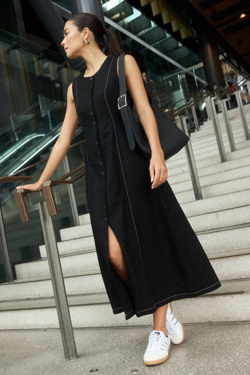 Shop Guide Black Contrast Stitch Maxi Vest Dress | Flo & Frankie Shop Guide Black Contrast Stitch Maxi Vest Dress | Flo & Frankie