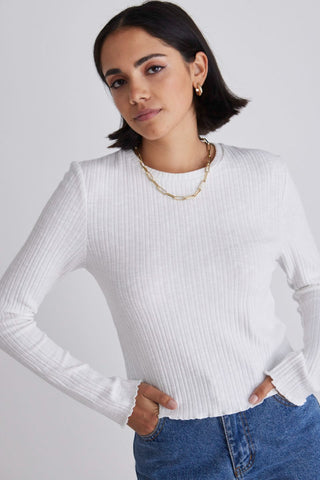 Shout Ivory Rib Cropped Crew LS Tee