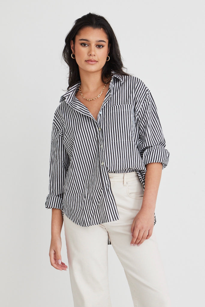 Shop You Got This Black Stripe Poplin Oversized Shirt Online | Flo &am