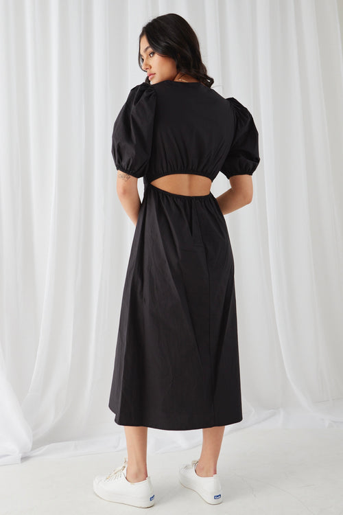 Clementine Black Cut Out Back SS Midi Dress WW Dress Stories be Told   