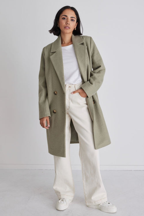 Montreal Sage Boucle Double Breasted Coat – Flo & Frankie