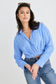 Gifted Blue Stripe Button Pleat Ls Crop Shirt