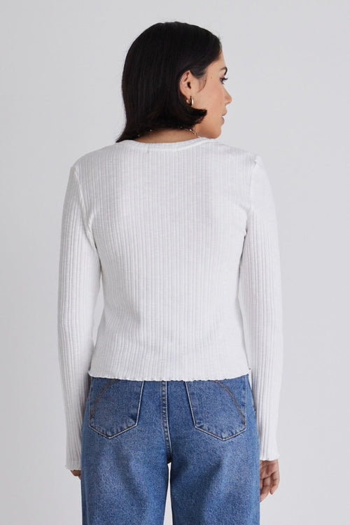 Shout Ivory Rib Cropped Crew LS Tee WW Top Stories be Told   