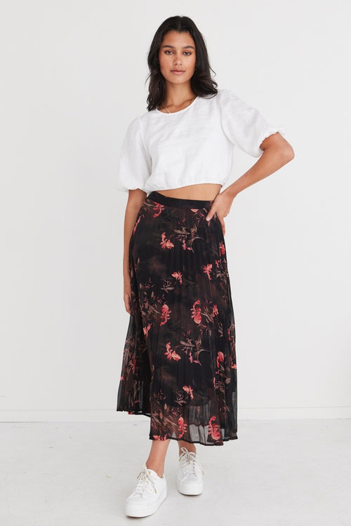 Glamour Black Orchid Chiffon Pleated Midi Skirt WW Skirt By Rosa.   