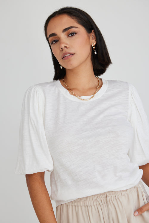 Patient White Slub Cotton Bubble Sleeve Tee WW Top Among the Brave   