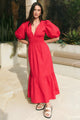 Circa Cherry SS Deep V Midi Dress