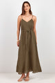 Abiding Khaki Linen Relaxed Strappy Maxi Dress
