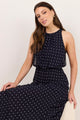 Abundant Ink Polka Dot Bias Fluted Bodice Midi Dress