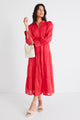 Adair Cherry Linen Blend Tiered Shirt Style Maxi Dress