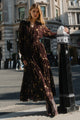 Addition Chocolate Butter Floral Long Sleeve Shirred Waist Tiered Maxi Dress