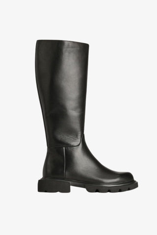 Adeena Knee High Black Flat Leather Boot