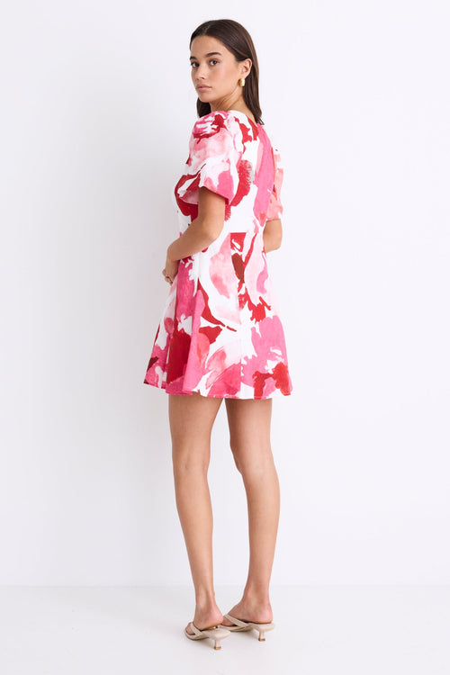 Shop Adelaide White Poppy Floral Puff Sleeve Panelled Mini Dress | Flo Shop Adelaide White Poppy Floral Puff Sleeve Panelled Mini Dress | Flo