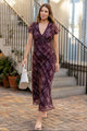 Admiration Burgundy Check Print Georgette Flutter Sleeve Maxi Dress