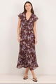 Admiration Chocolate Floral Georgette Flutter Sleeve Maxi Dress