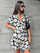 Adored Black Holiday Print Short Sleeve Button Front Mini Dress