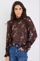 Affection Chocolate Butter Floral Shirred High Neck LS Top