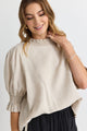 Affection Natural Linen Shirred Neck Ss Top